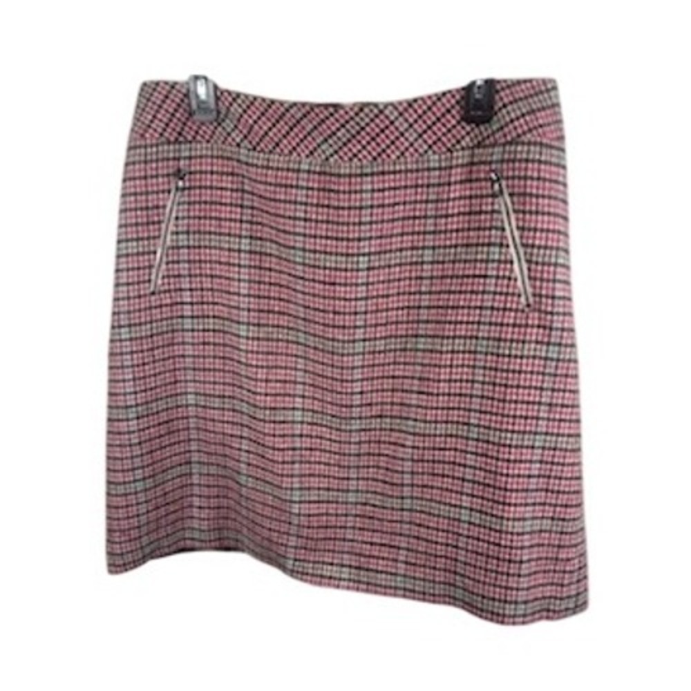 Talbots Woman Pink Gray Plaid‎ Wool Blend Skirt Lined Career Classic Size 14W